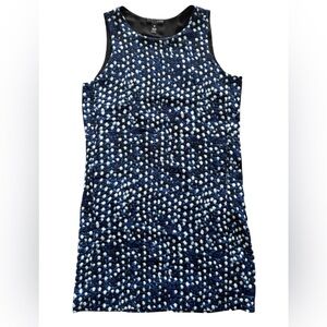 AQUA ABSTRACT BLUE WHITE SHIFT MINI DRESS SIZE SMALL